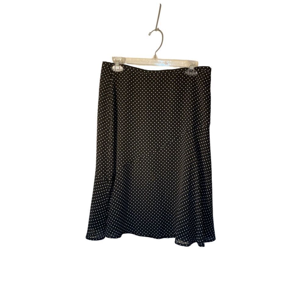 Liz Claiborne, women’s black and cream polka dot flowy A-line skirt 6